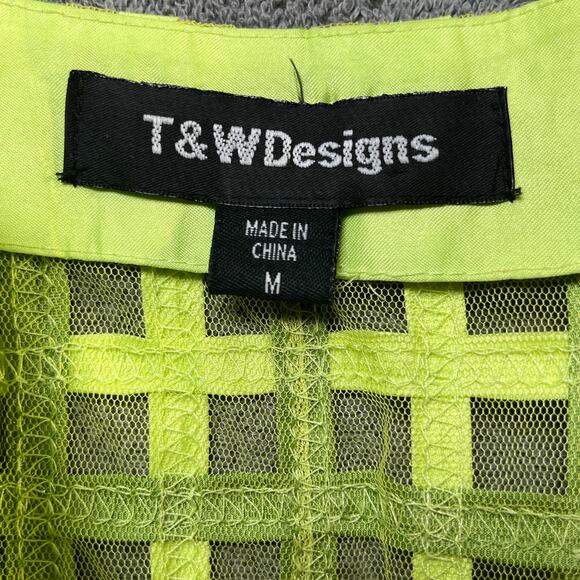 T&W Designs Blazer Jacket Womens M‎ Green Semi Sheer Floral Applique Art To Wear - Picture 5 of 9